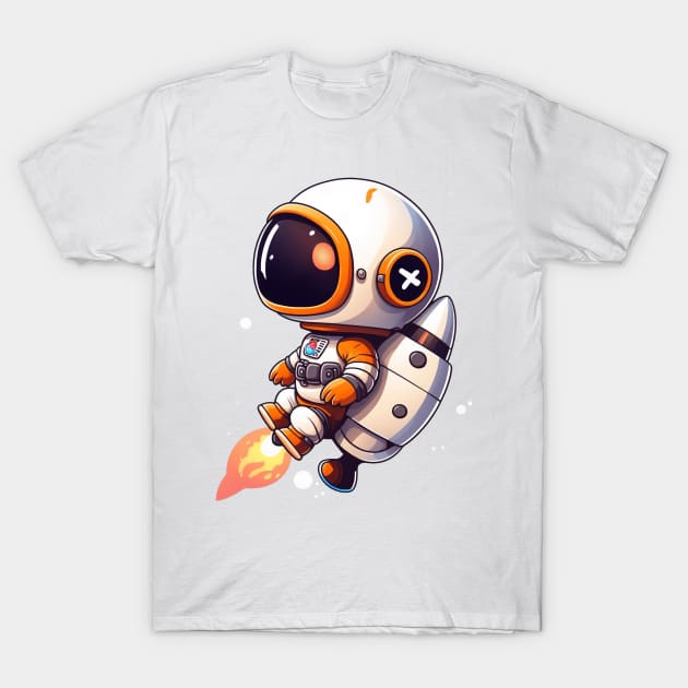 CUTE CHIBI ASTRONAUT ROCKET SUIT IN OUTERSPACE T-Shirt by athirdcreatives